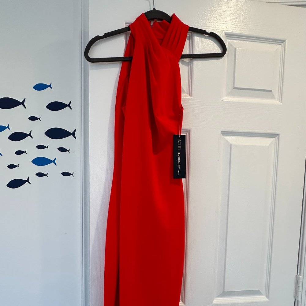 Rachel Roy Harland Dress drapey halter NWT red, size XS